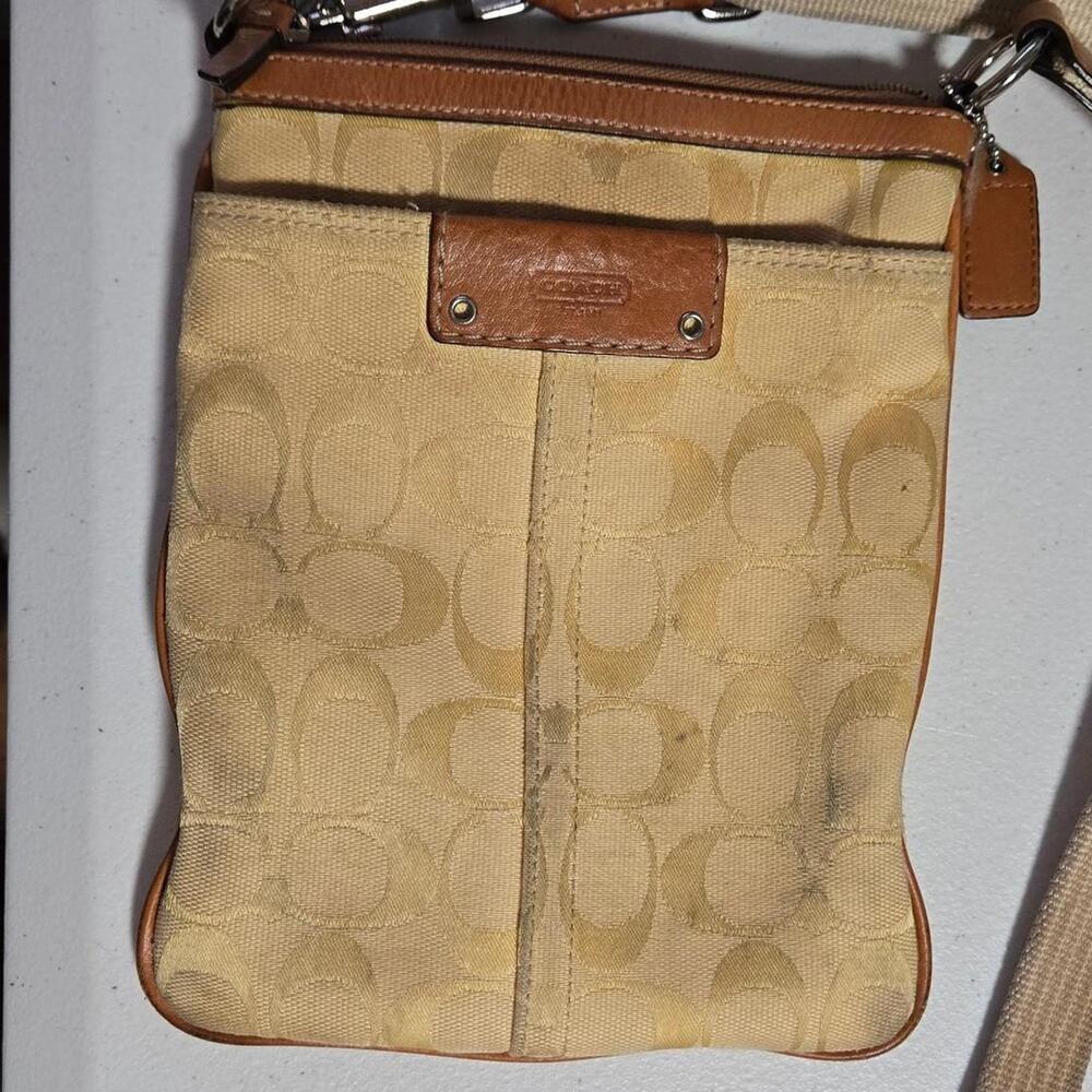 vintage y2k Coach tan & brown crossbody bag beige canvas logo pattern